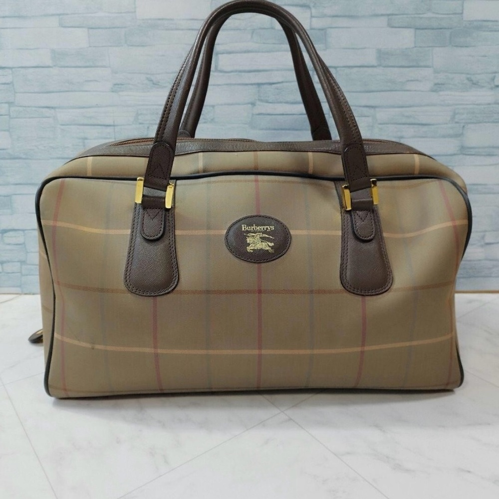 Burberry Beige Checkered Duffel Bag